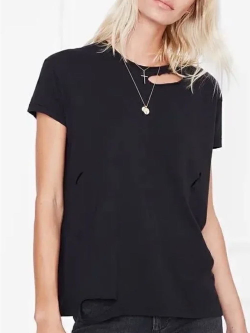 Anine Bing distressed black crewneck t-shirt